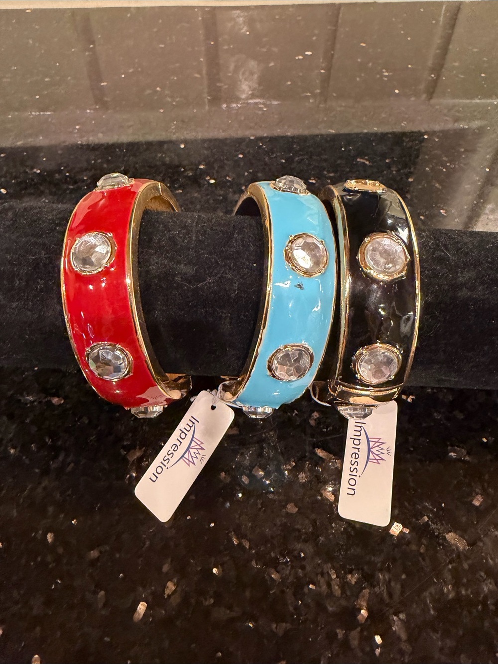 Impressions Red, Turquoise & Black Enamel Crystal Bangle Set